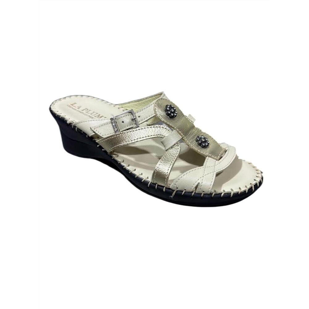 NEW LAPLUME women's diamond sandals in bone/ gold